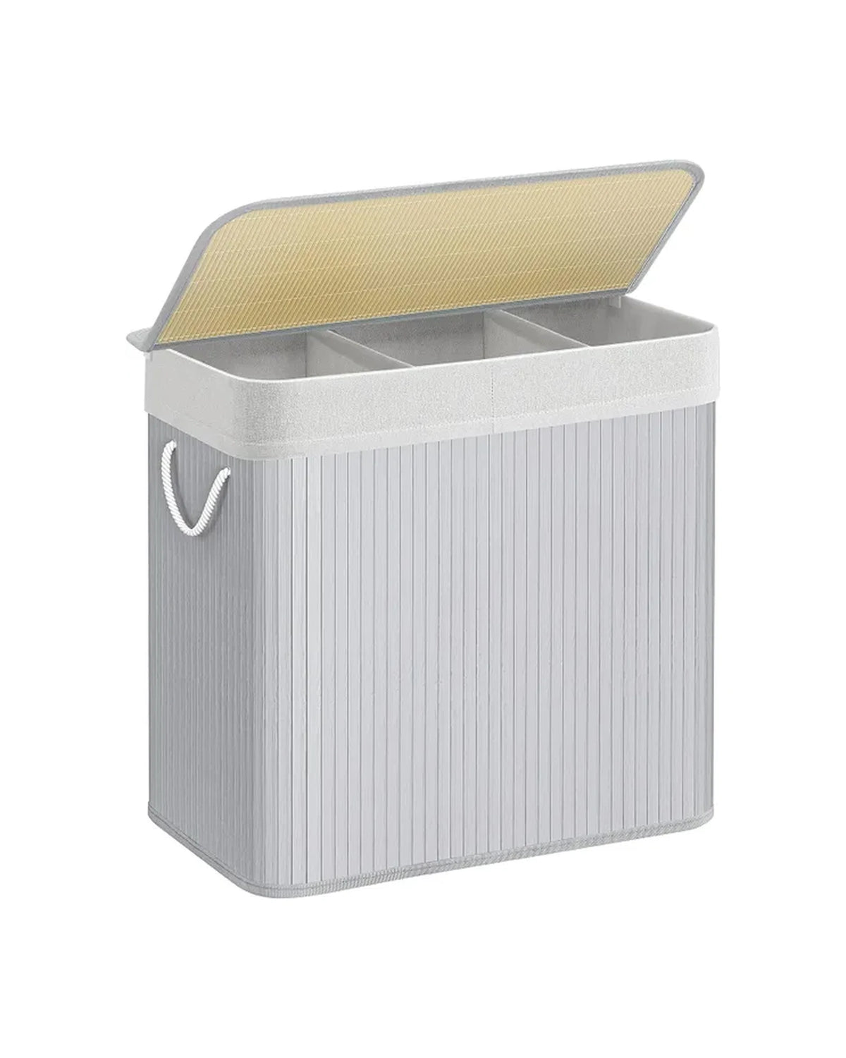 Panier à linge 150 L à 3 compartiments avec couvercle en bambou