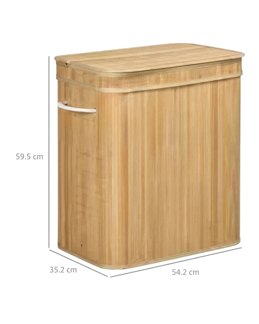 Panier à linge bambou 90 L, 2 compartiments