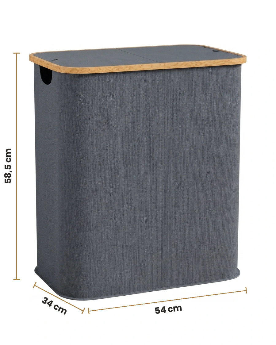 Panier à linge pliable 80 L, 2 compartiments, gris