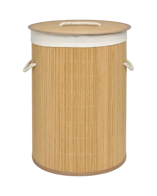 Panier à linge bambou 48 L pliable, couvercle