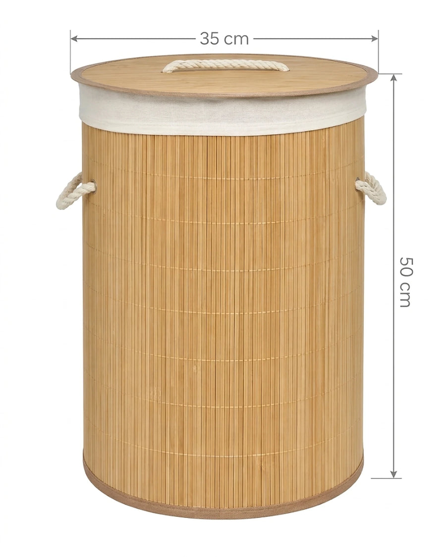 Panier à linge bambou 48 L pliable, couvercle