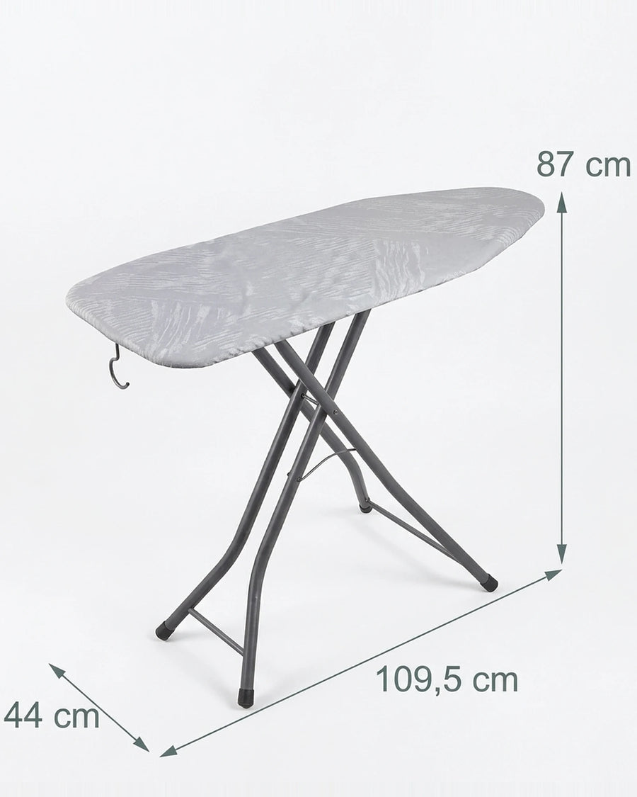Schéma des dimensions de la table à repasser : 109,5 cm de long, 44 cm de large, 87 cm de haut